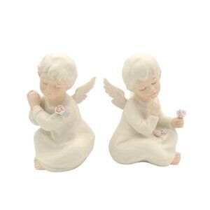 Vtg 1991 Angel Cherub‎ Sitting With Rose Porcelain Figurines Set 2 HOMCO Mizuno